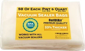 100 Vacuum Sealer Bags: 50 Pint (6" x 10") and 50 Quart (8" x 12") by OutOfAir - Picture 1 of 9