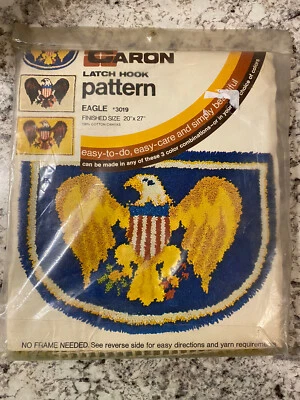 New Vintage CARON Latch Hook Pattern EAGLE #3019 20" x 27" Cotton Canvas - Image 1 of 4