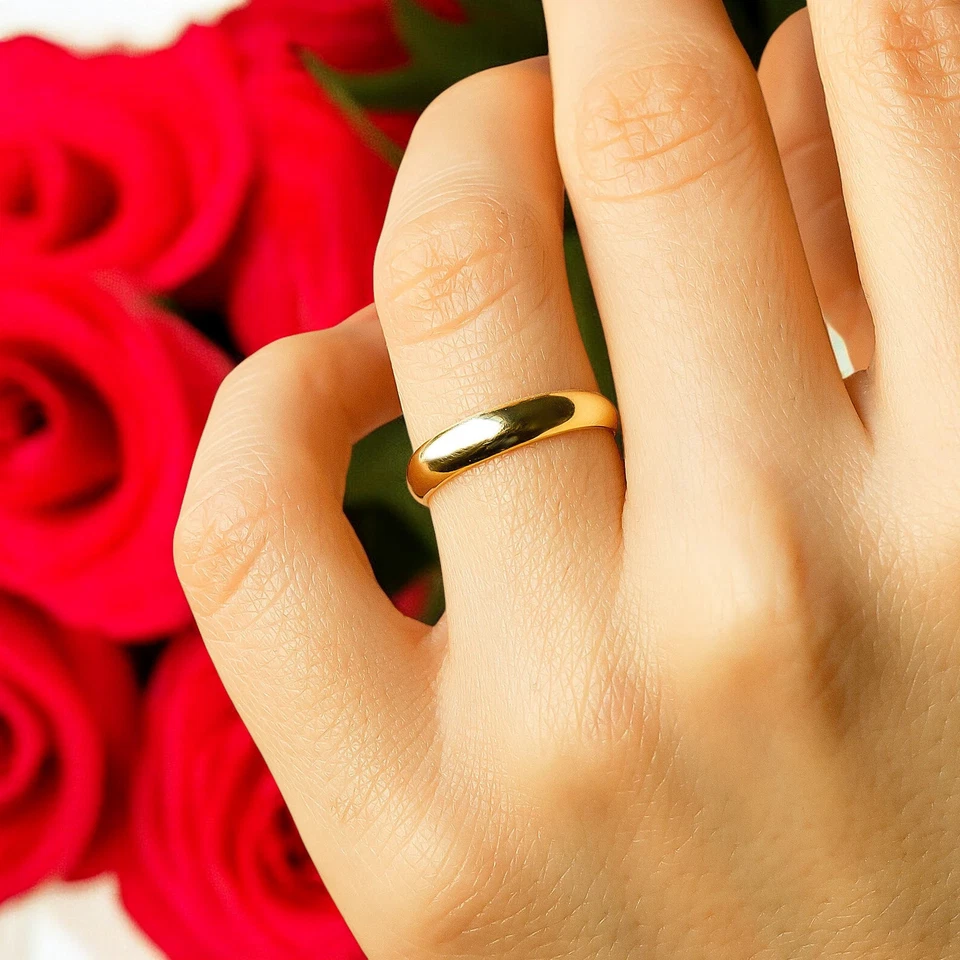 14k Solid Yellow Gold 4mm Classic Dome Wedding Band Dainty Plain Wedding Ring - Image 1 of 4