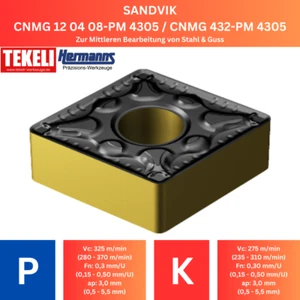10 x SANDVIK CNMG 120408-PM 4305 / CNMG 432-PM 4305 para acero y fundición - Imagen 1 de 6