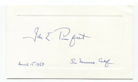 John Edwin Pomfret Signed Card Autographed Signature William and Mary President Cover