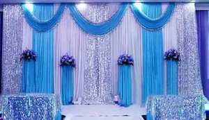 Lake Blue 20'x10' Wedding Party Curtain Stage Decor Backdrop Drapes Sequin Swag - Picture 1 of 5