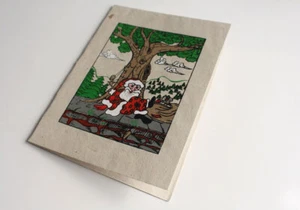 Santa Claus Lokta Paper Hand Painted Greetings Card Nepal - Picture 1 of 3