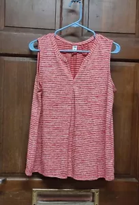 OLD NAVY Relaxed Red Sleeveless Shirt Tank Top White Stripes Split Neck Size L - Picture 1 of 4