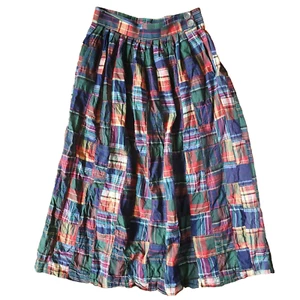 Vintage Madras Plaid Skirt Size 12 Cotton Midi Maxi Patchwork 80s F L Sport - Picture 1 of 16