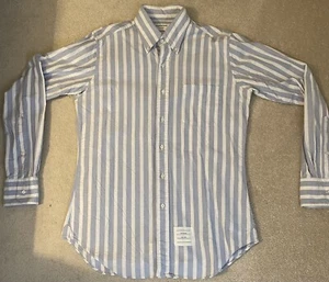 AUTHENTIC Thom Browne New York Blue & White Stripe Button Down Oxford Shirt 3 NR - Picture 1 of 8