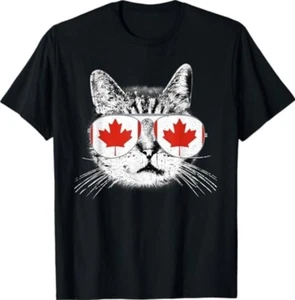 Canada Flag Canadian Cat Sunglasses Funny T Shirt Unisex T-Shirt - Picture 1 of 3