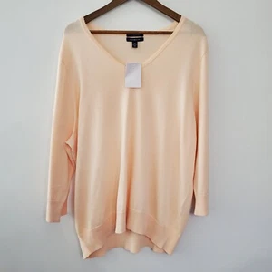 Lands End Womens Light Pink V Neck Supima Cotton Sweater Size 2X Casual Feminine - Picture 1 of 8