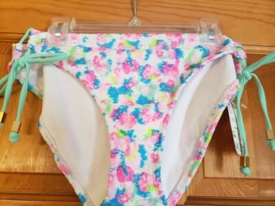 Parte inferior de bikini Juniors Bongo Swim de corte alto azul rosa verde floral grande Foto 1 de 4