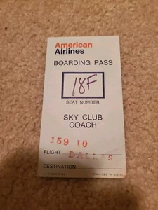 Vintage 1970 American Airlines Ticket Boarding Pass Sky Club Dallas Texas - Picture 1 of 2