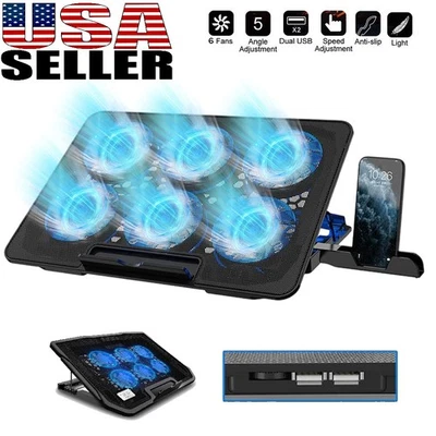 Almohadilla de enfriamiento para computadora portátil, enfriador para computadora portátil con 6 ventiladores silenciosos y soporte para teléfono para 12-17 pulgadas Foto 1 de 4