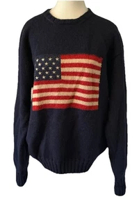 Vintage Ralph Lauren Wollstrickpullover amerikanische Flagge Herren Größe Large Rundhalsausschnitt - Bild 1 von 9