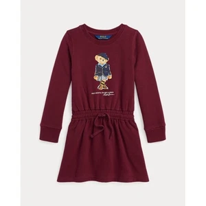 Polo Ralph Lauren Dress Polo Bear Burgundy Long Sleeve Kids Size 5 - Picture 1 of 5
