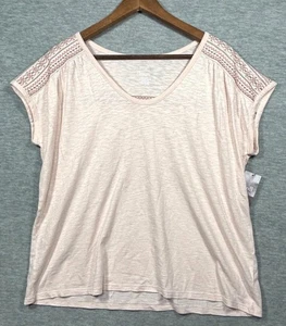 Pure J Jill Banded Embroidered Tee M Pink V-Neck Boho Casual - Picture 1 of 5