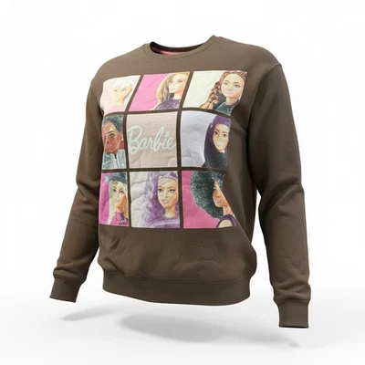 Moletom Barbie Hybrid Apparel XS marrom rosa gráfico gola redonda 2023 Mattel - Imagem 1 de 4