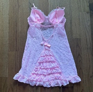 Y2k Victoria’s secret baby pink the lacie babydoll ruffle slip dress - medium - Picture 1 of 6
