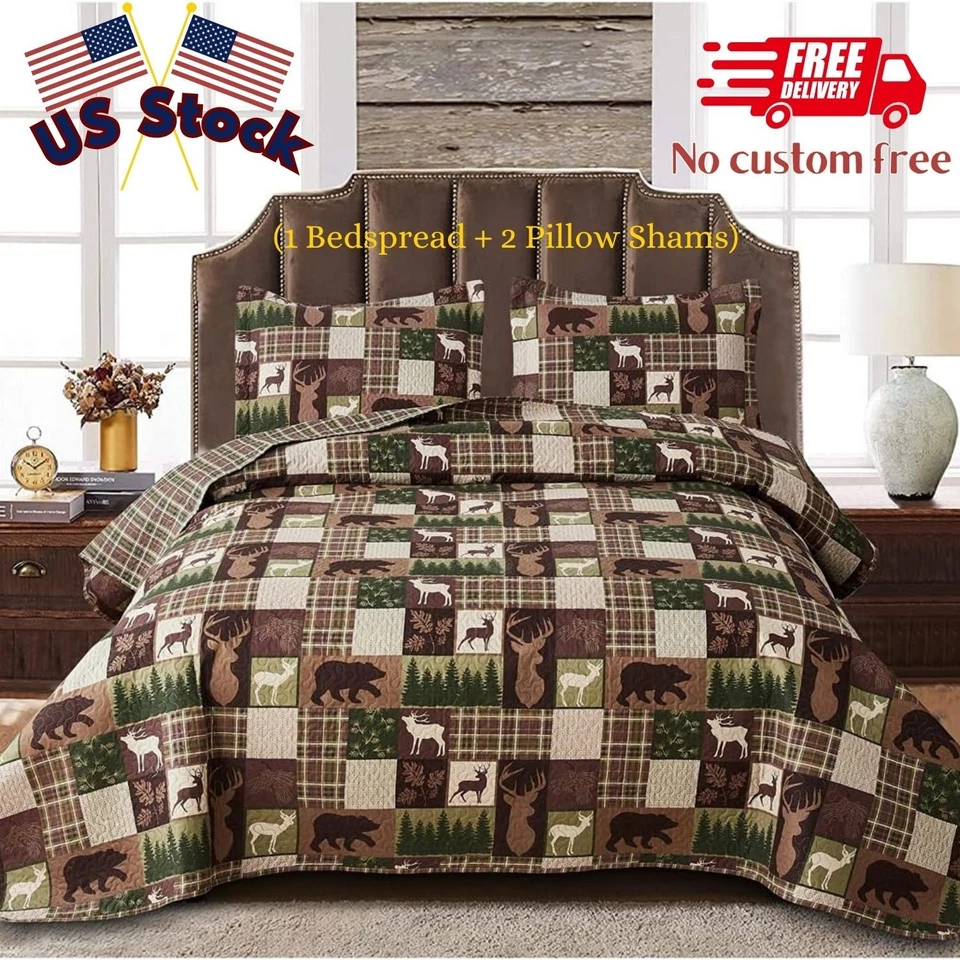 Juego de cama de cabina rústica tamaño king edredón oso alce reversible Foto 1 de 4