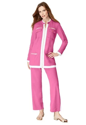 Conjunto de pantalón de felpa francesa a rayas laterales talla grande Roaman para mujer Foto 1 de 4