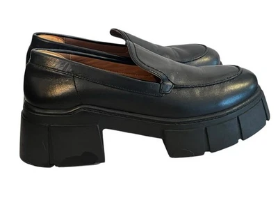 NUEVO Mocasines Free People Plataforma Negra Penny Suela •38.5/7.5 8• Cuero LEER Foto 1 de 4