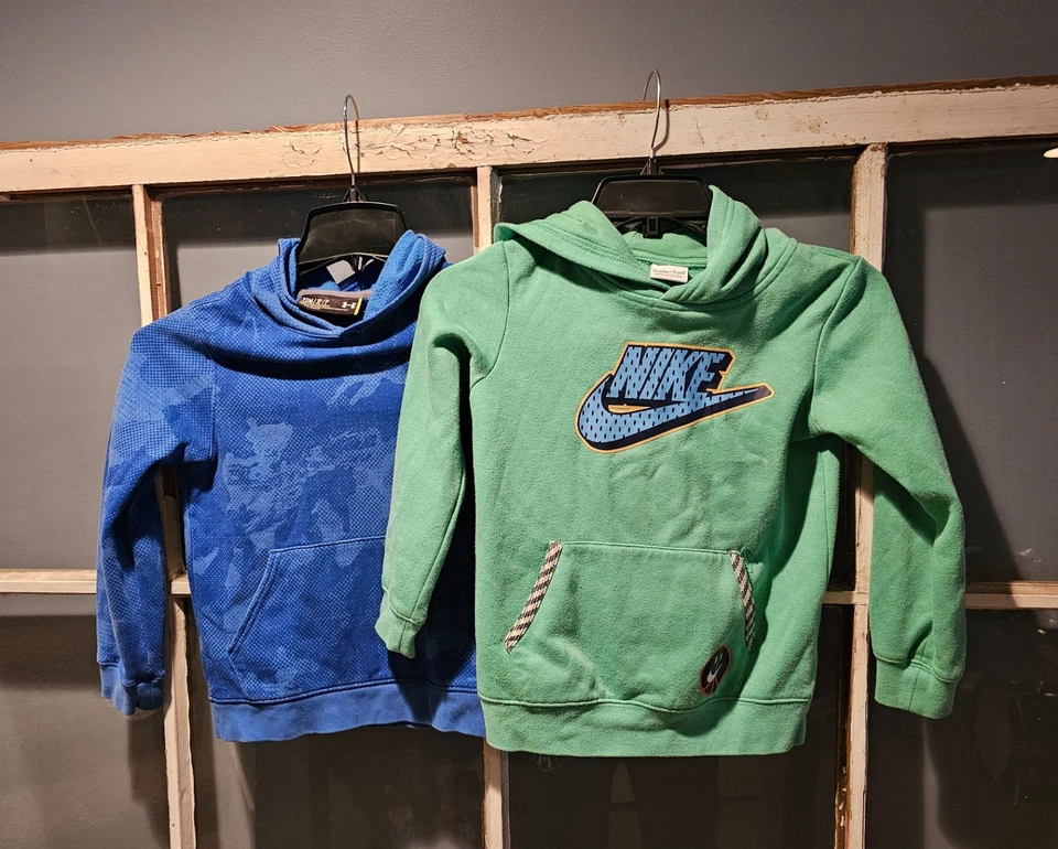 Nike & Under Armour Boys Hoodie Lot – Size 6/7 YSM – Green & Blue Sweatshirts - Image 1 of 4