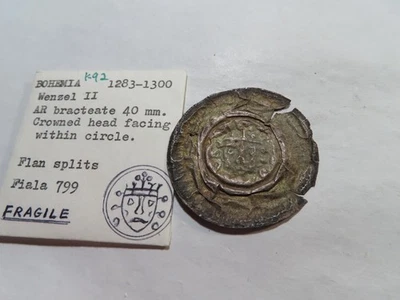 K92 HRE Bohemia Wenzel II (1283-1300) AR LARGE Bracteate Crowned Head 40mm - Image 1 of 2