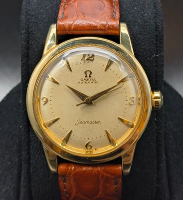 14k  Solid Gold Omega SEAMASTER 1956 Cal. 500 Automatic 34.5mm Alligator Strap - Image 1 of 4