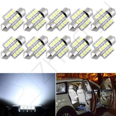 10x 31mm 12 LED Festoon Dome Light lamp Car Bulbs White 3021 3022 DE3175 - Image 1 of 4