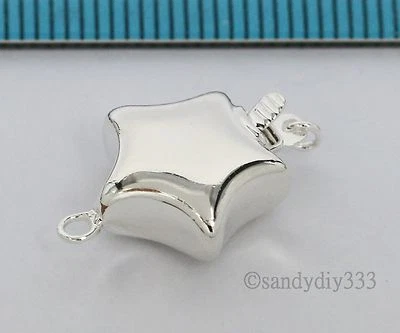 1x BRIGHT STERLING SILVER 1-STRAND PUFF STAR PEARL BOX CLASP 12mm #2611 - Image 1 of 3