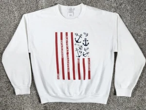 Patriotisches Sweatshirt mit Ankerflagge Erwachsene Large weiß USA Grafik maritim Rundhalsausschnitt - Bild 1 von 10