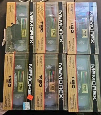 Lot Of 6 New Memorex HG Master Series T-120 VHS Blank Tapes W/ Case SEALED NOS  - Imagem 1 de 4