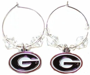 NCAA Licensed Clear Bead Hoop Dangle Earrings (Georgia Bulldogs) - Foto 1 di 1