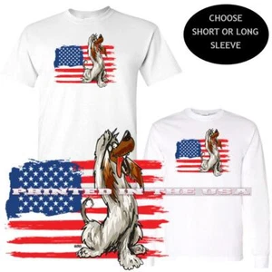 Afghan Hound Proud Dog American Flag Military Salute Cartoon Graphic T Shirt - Picture 1 of 5