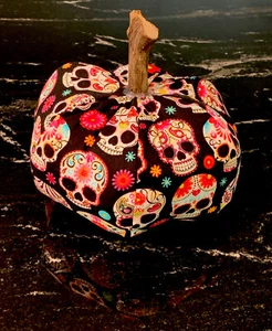 Sugar Skull Fabric Pumpkin Day Of The Dead/Halloween Decor/Decoration - Picture 1 of 4