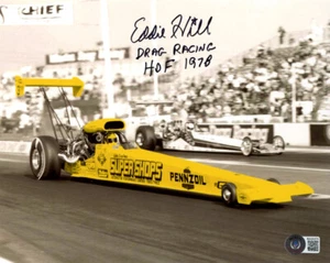 EDDIE HILL SIGNED AUTOGRAPHED 8x10 PHOTO + DRAG RACING HOF 1978 RARE BECKETT BAS - Picture 1 of 2