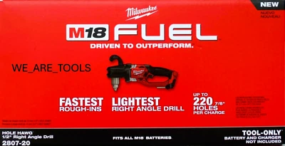 NEW IN BOX Milwaukee 2807-20 Fuel Hole Hog 1/2" Right Angle Drill M18 Cordless - Image 1 of 4
