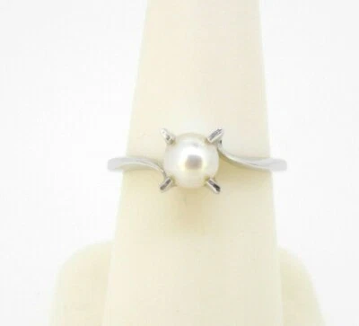 Ring 10k white gold 5 mm cultured pearl size 5 3/4 - Image 1 of 4