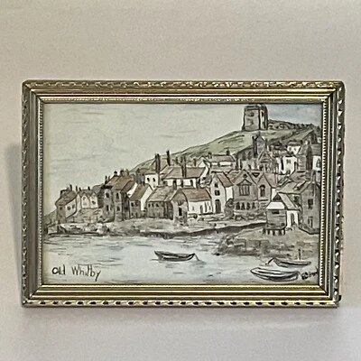 Original Art Miniature Pencil Drawing Whitby Old Town Signed EC Hardaker Vtg - Image 1 of 4