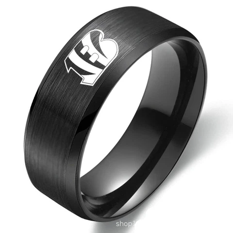 Cincinnati Bengals Football Team Stainless Steel Men's Ring Band Size 6-13 Cover
