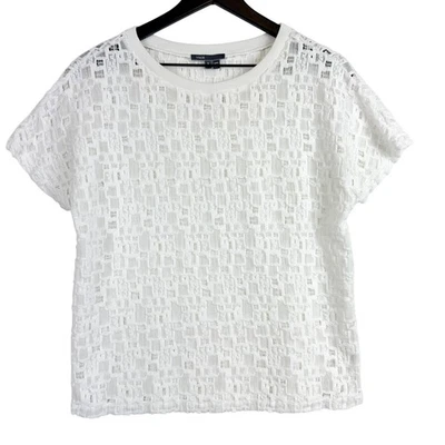 Vince Mujer Algodón Encaje Transparente Camiseta Manga Corta Camisa Blanca - S Foto 1 de 4