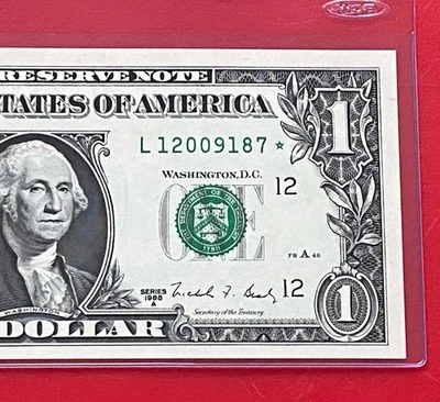 1988 A  STAR NOTE $1 DOLLAR BILL ( SAN FRANCISCO L ) UNCIRCULATED - Image 1 of 3