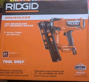 RIDGID R09894B 18V CORDLESS BRUSHLESS 21 DEGREE FRAMING NAILER BRAND NEW  - Picture 1 of 3