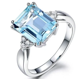 Kreativer 925 Sterling Silber Damen Rechteck Saphir Ring Glänzend 18K Quadratisch... - Bild 1 von 3