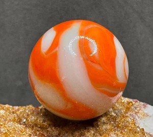 LARGE Vintage Alley Agate Swirl Marble - Orange & White - 1.03" SHOOTER! - Picture 1 of 7