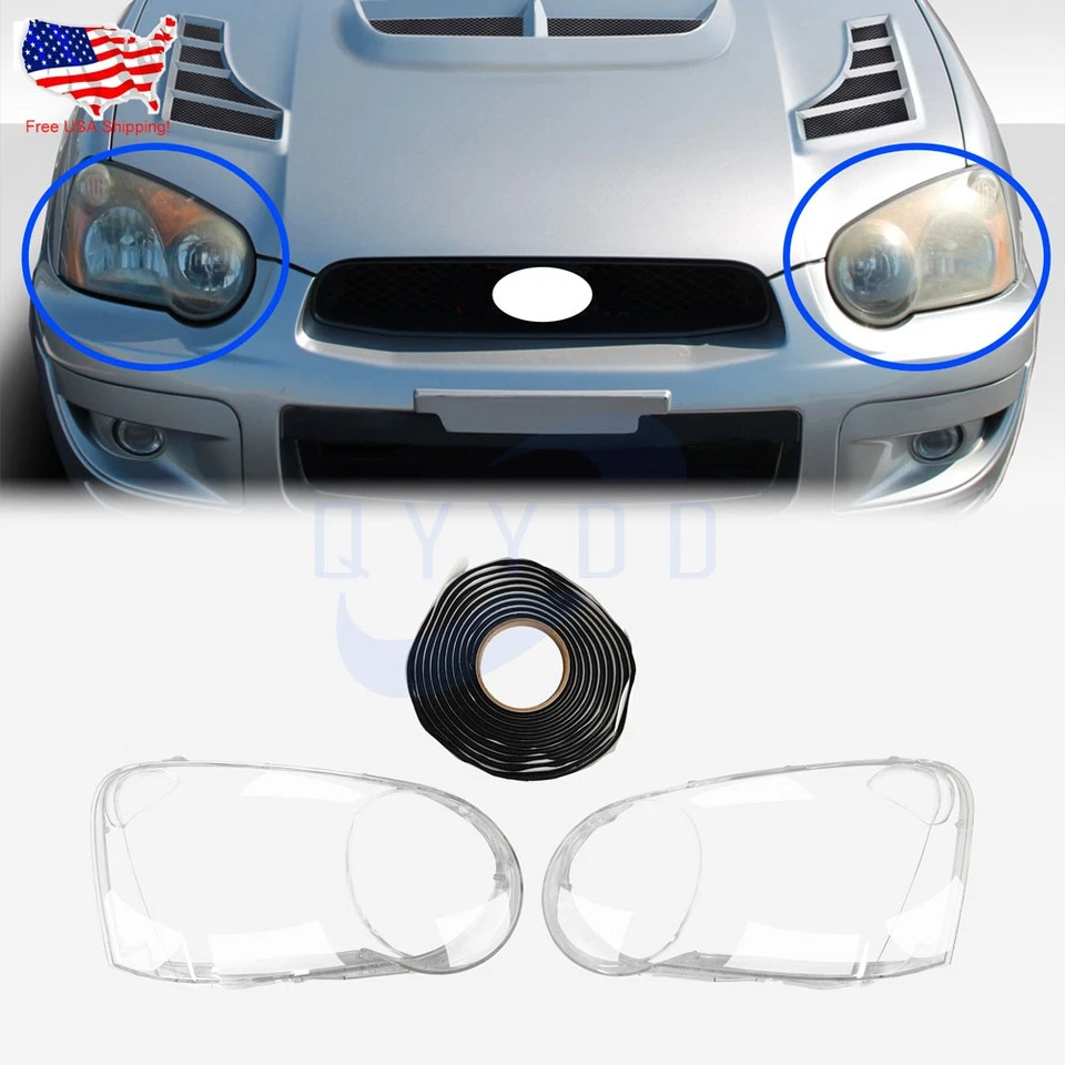 Par de Farol Tampa de Lente Transparente Capa + Cola Selante Para Subaru Impreza 2004-2005 - Imagem 1 de 4