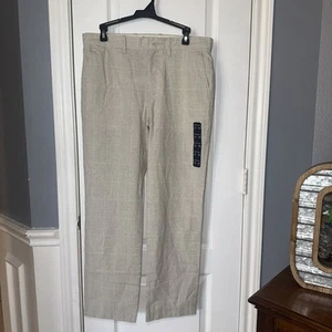 J.Crew Linen/Cotton Beige Plaid Pants Straight Leg size 32x30 missing bottom - Picture 1 of 10