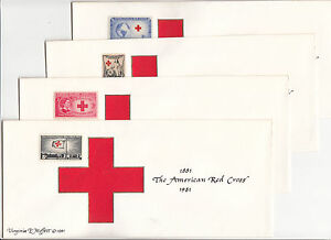 Stamps 1981 American Red Cross USA set 4 hand made Virginia Moffett artist FDC