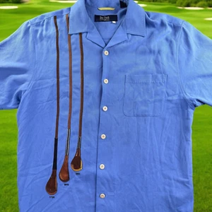 Nat Nast "The Driver" Golf Shirt Mens Medium Silk Embroidered Clubs Blue Dadcore - Picture 1 of 14