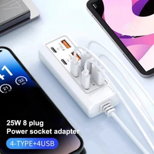 8in1 USB Extend Charger 4Type-C+4USB HUD PD Fast Charging Power Adapter - Photo 1/12