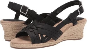 Easy Street Ora Size US 5 M Women's Woven Strappy Espadrille Wedge Sandals Black - Picture 1 of 7