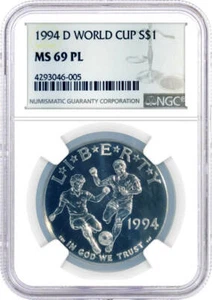 1994 D $1 Silver World Cup NGC MS69 PL - Picture 1 of 2